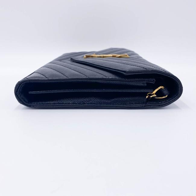Saint Laurent Chain Wallet Grain De Poudre Matelasse Chevron Monogram Black Leather Shoulder Bag