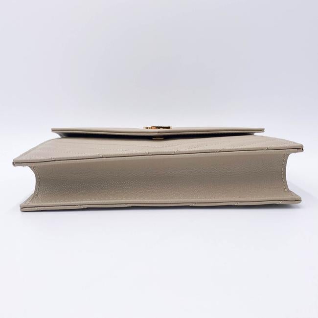Saint Laurent Monogram Envelope Chain Wallet Grain De Poudre Matelasse Chevron Nude Beige Leather Shoulder Bag