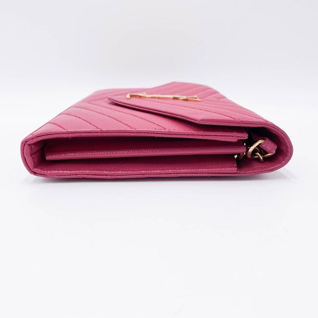 Saint Laurent Chain Wallet Grain De Poudre Matelasse Chevron Woc Lipstick Fuchsia Pink Leather Cross Body Bag
