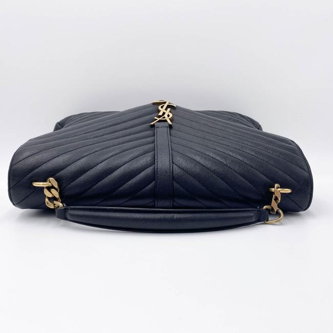 Saint Laurent Ghw Matelasse Chevron Monogram Large College Satchel Black Sheepskin Leather Shoulder Bag
