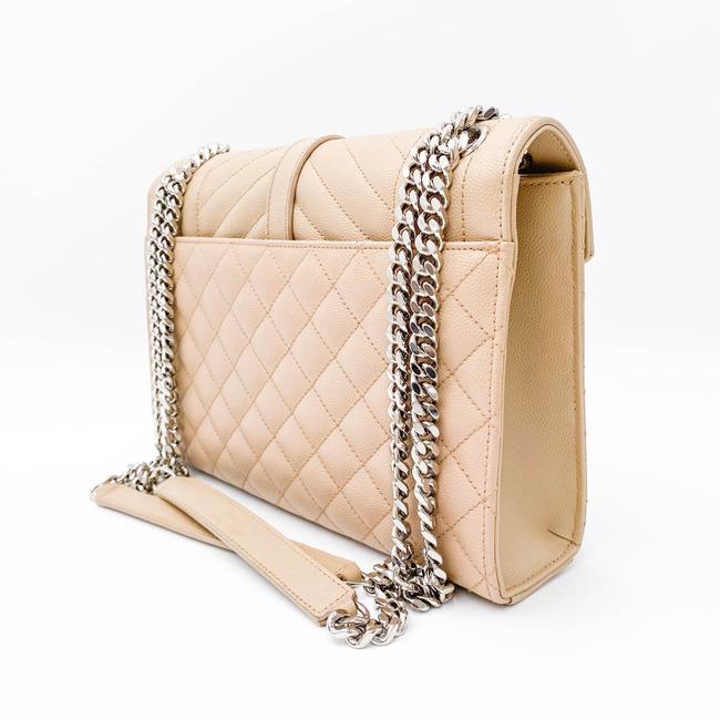 Saint Laurent Monogram Envelope Grain De Poudre Textured Mixed Matelasse Medium Triquilt Beige Leather Shoulder Bag
