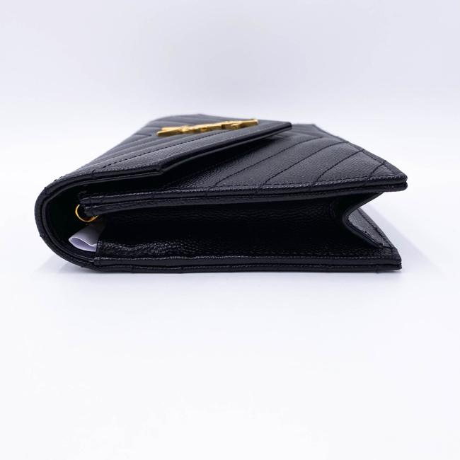 Saint Laurent Monogram Envelope Chain Wallet Grain De Poudre Matelasse Chevron Black Leather Shoulder Bag