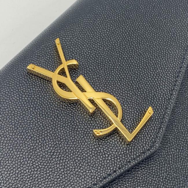 Saint Laurent Envelope Uptown Monogram Plaque Grained-leather Black Leather Clutch