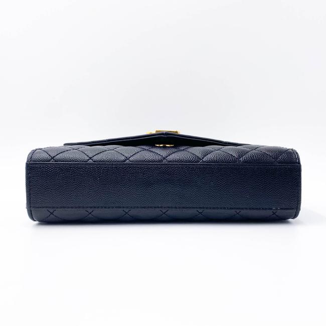 Saint Laurent Monogram Envelope Grain De Poudre Textured Mixed Matelasse Triquilt Small Black Leather Shoulder Bag