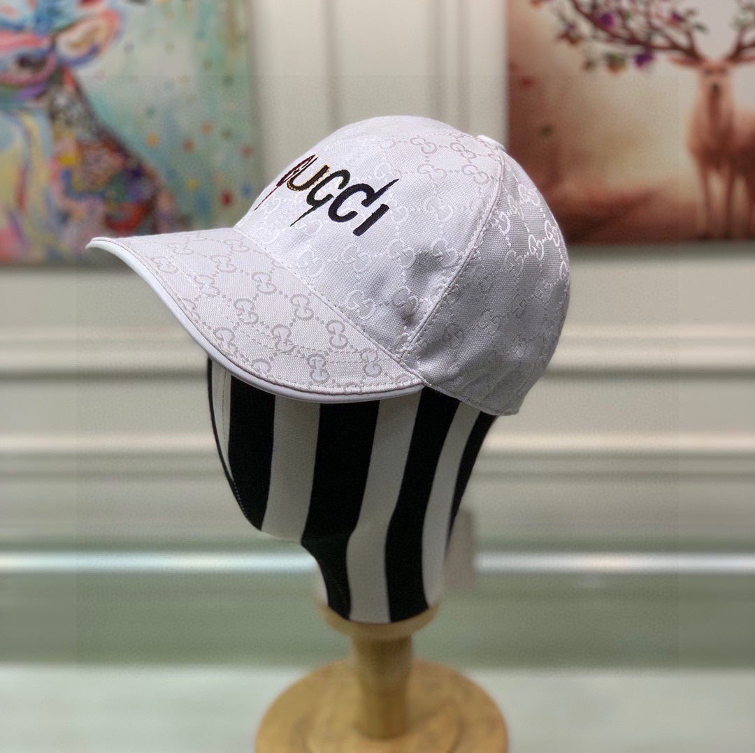 Gucci Canvas Baseball Cap with Web White