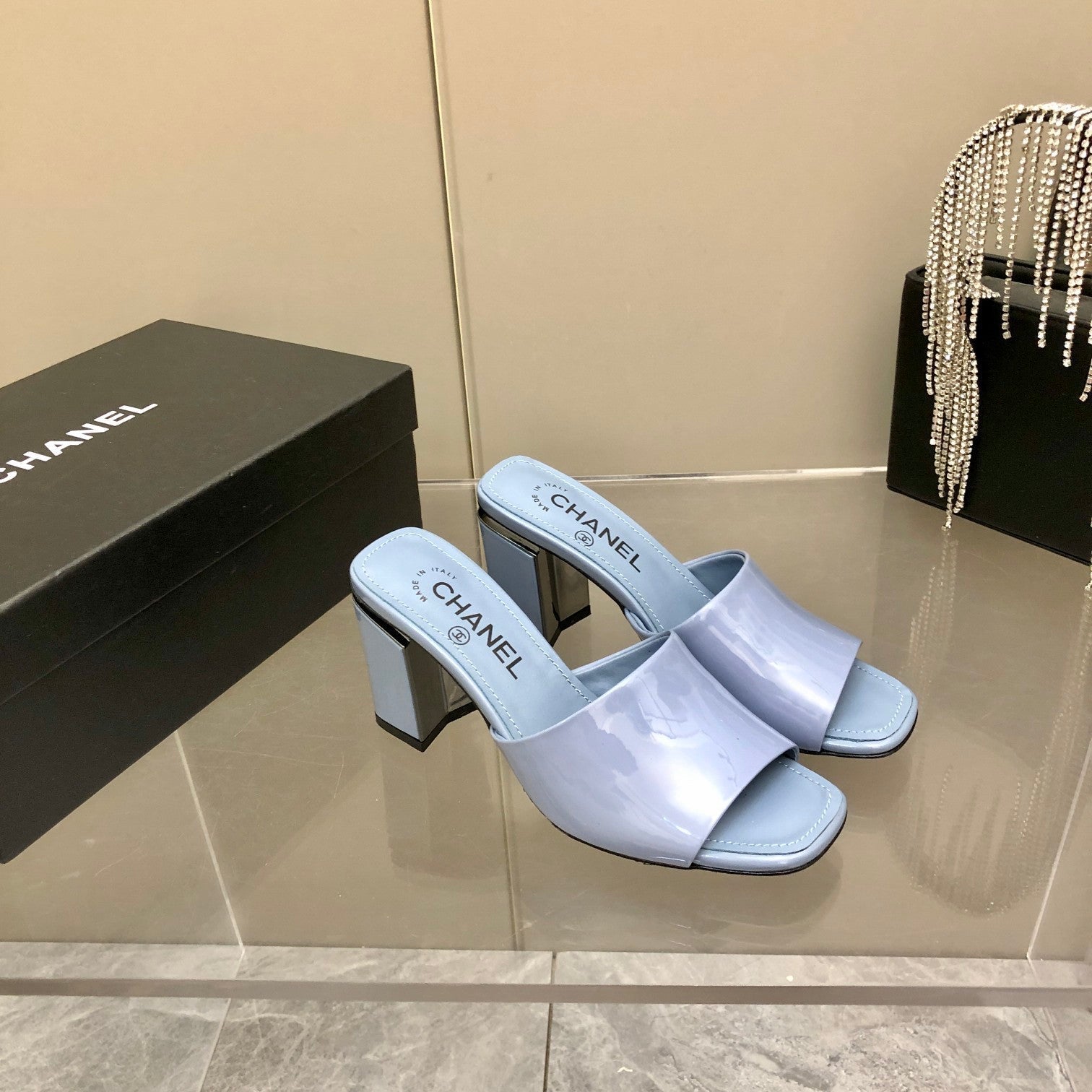 Chanel Mules Jade Blue