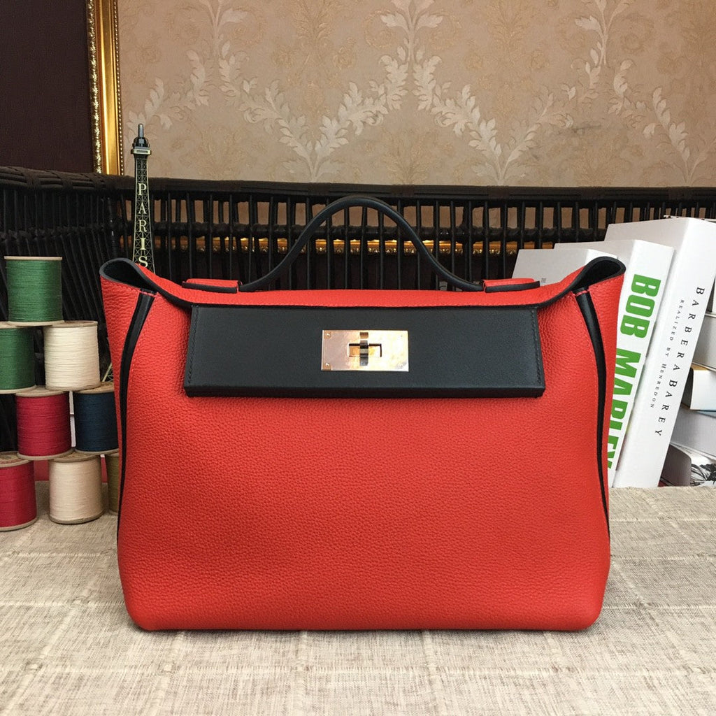 Hermes 24 24 29cm Noir Black Clémence Red