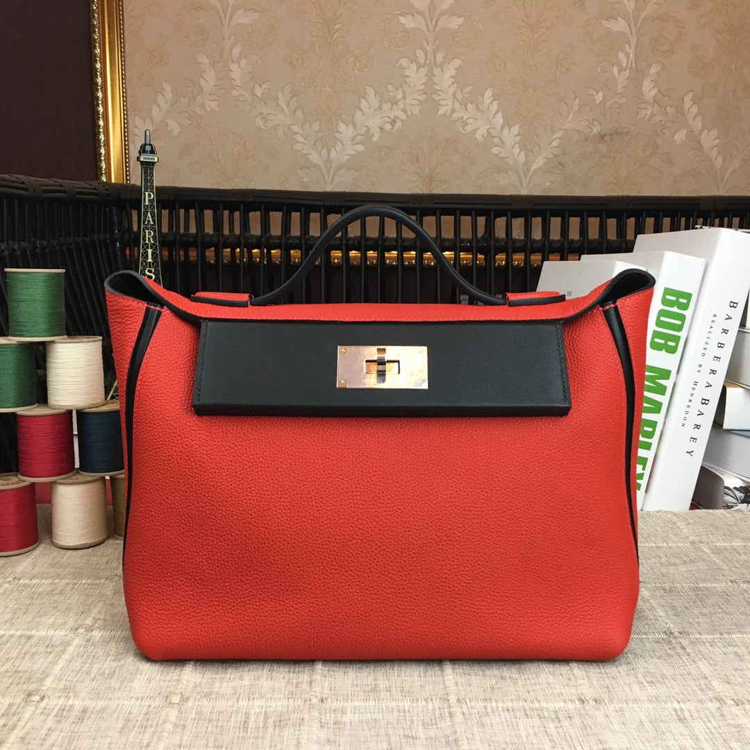 Hermes 24 24 29cm Noir Black Clémence Red