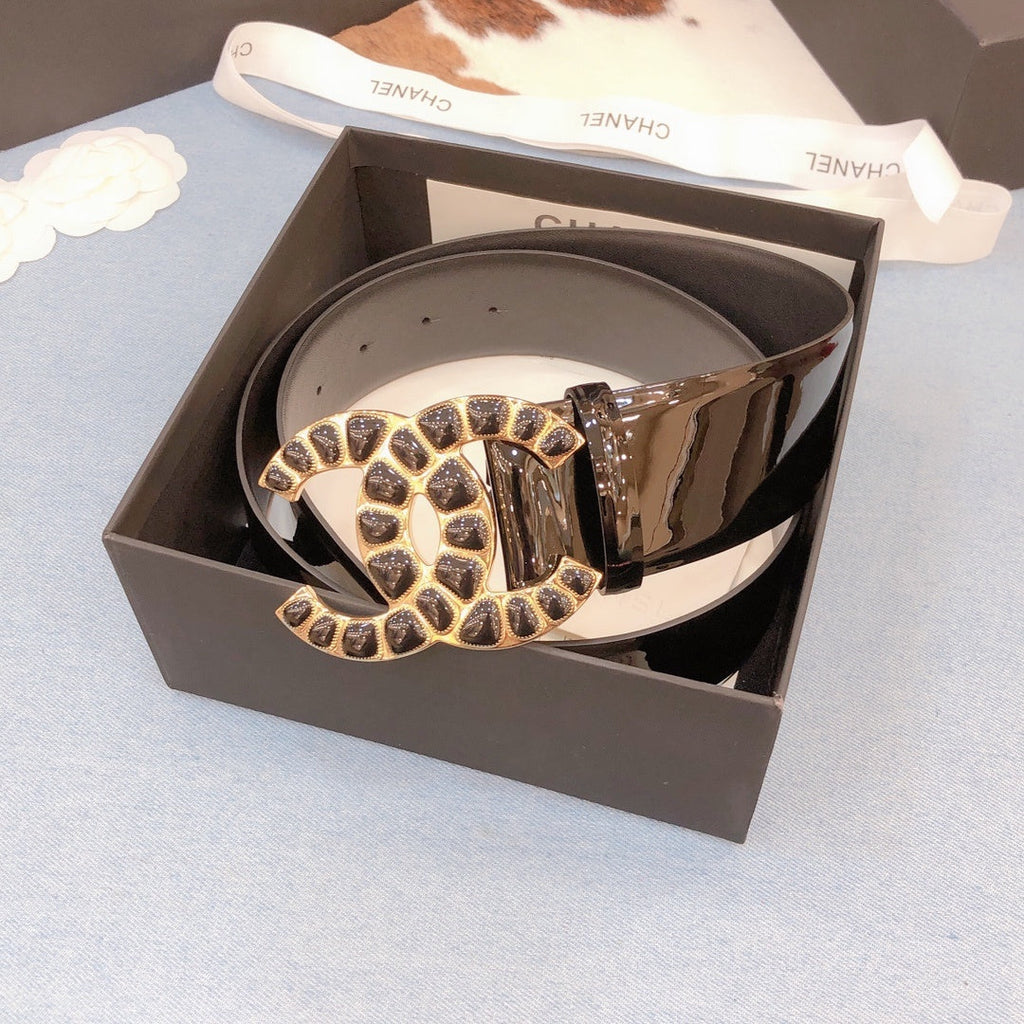 Chanel Belt With Beaded Buckle Shiny Black