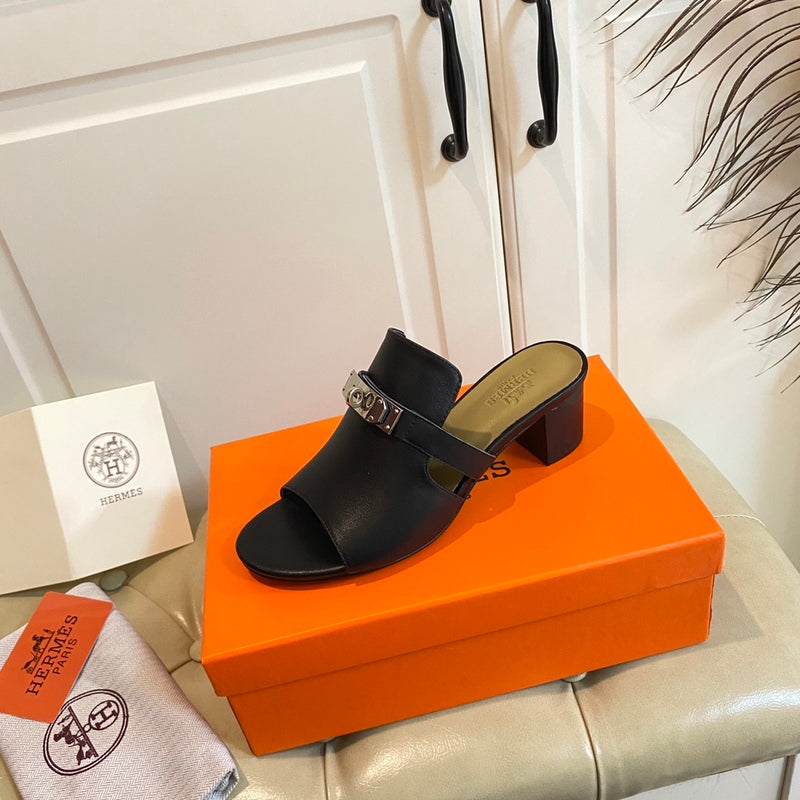 Hermes Blossom Mule Black