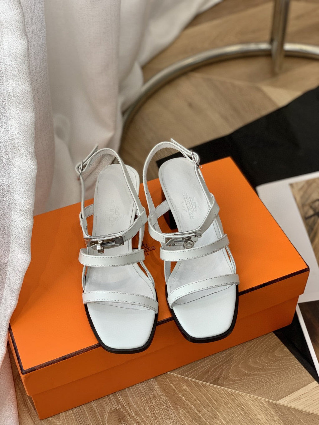 Hermes Eve 60 Sandal White