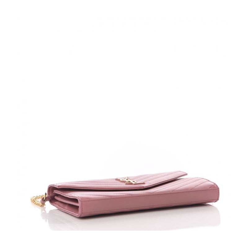 Saint Laurent Grain De Poudre Matelasse Chevron Monogram Woc Blush Fonce Pink Leather Shoulder Bag