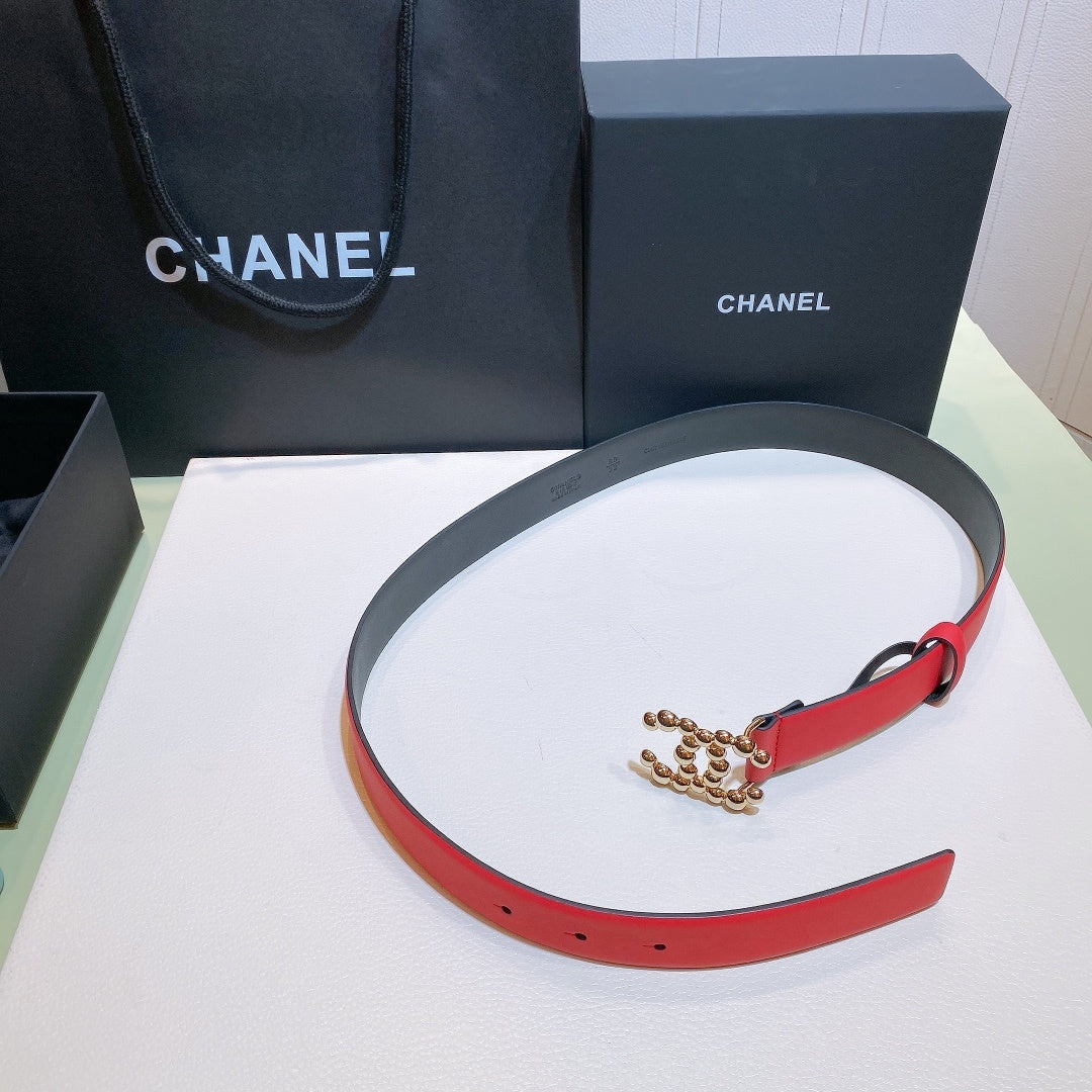Chanel Belt With Bead Buckle Light Red