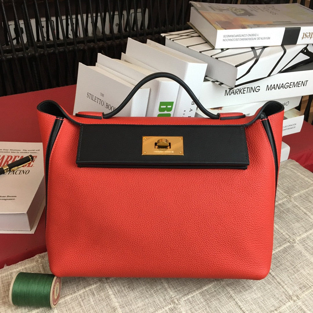 Hermes 24 24 29cm Noir Black Clémence Red