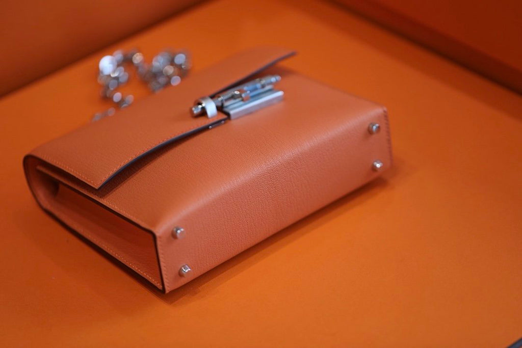 Hermes Verrou Chain Birkin Handle Bag 17cm Orange