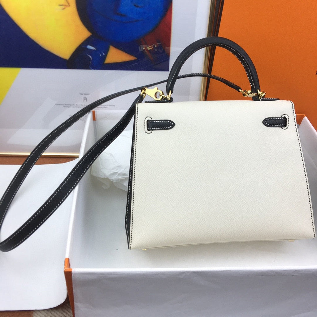Hermes Kelly 25 Togo Gold Hardware White