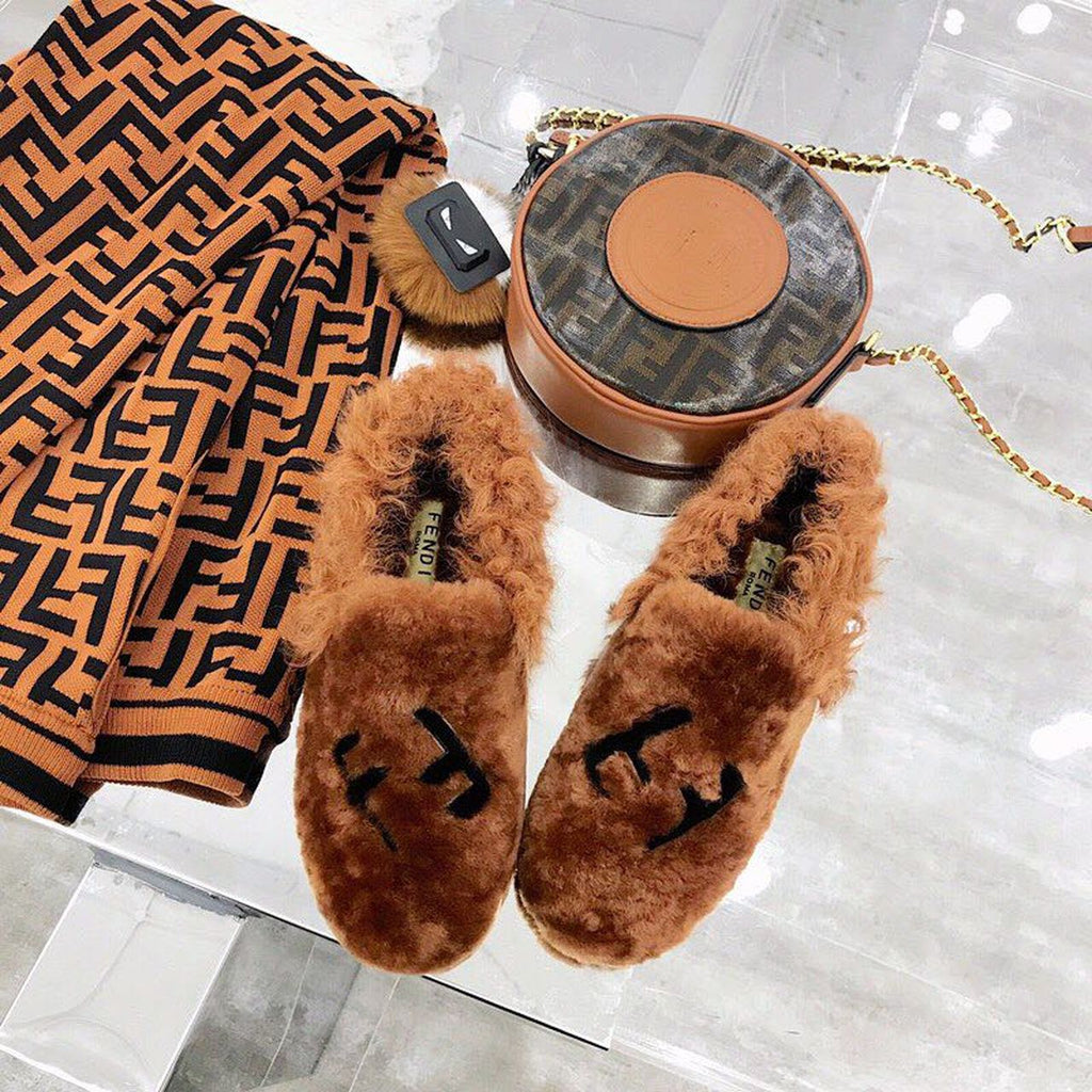 Fendi FF Logo Mink Fur Slippers Calfskin Leather Fall/Winter 2018 Collection, Tan