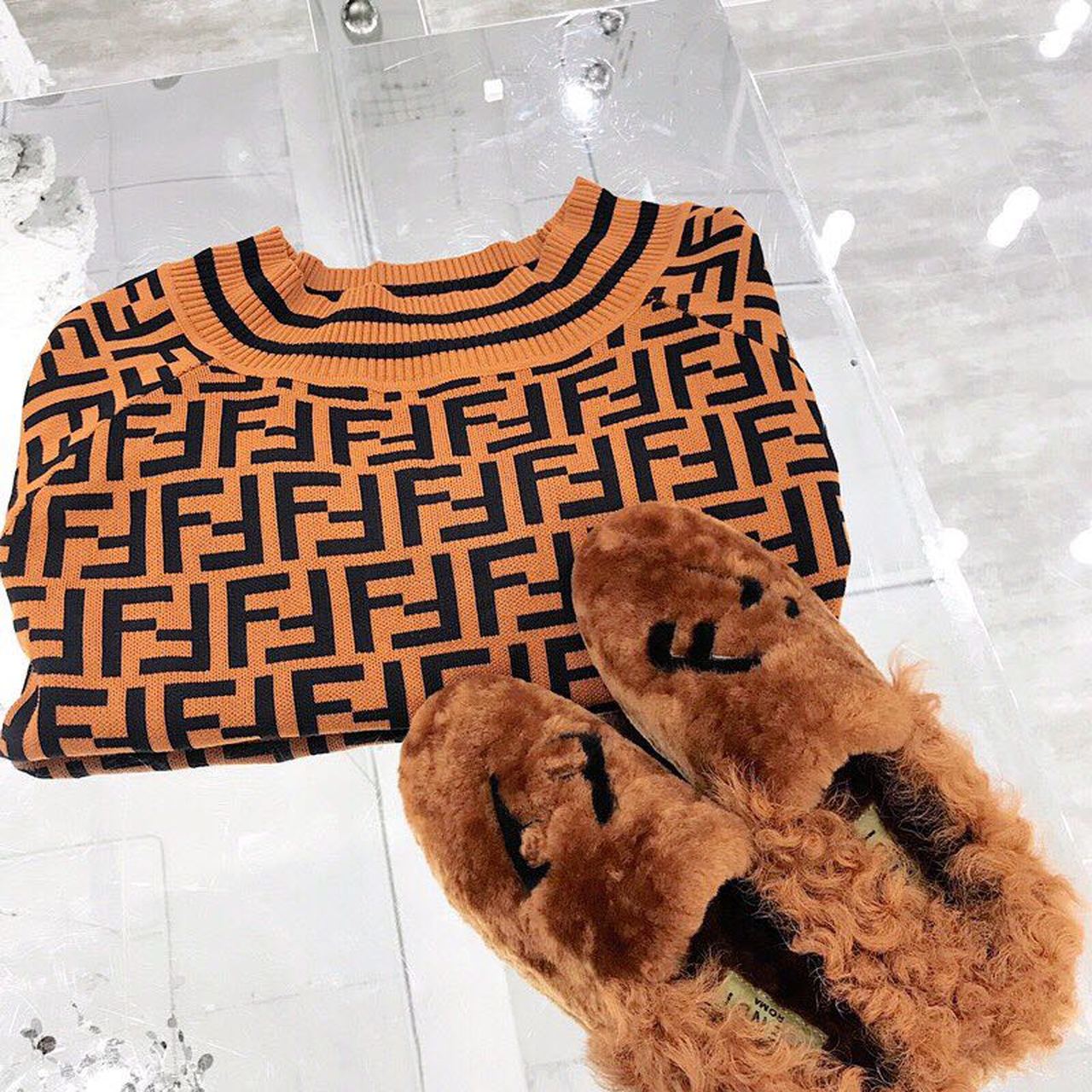 Fendi FF Logo Mink Fur Slippers Calfskin Leather Fall/Winter 2018 Collection, Tan