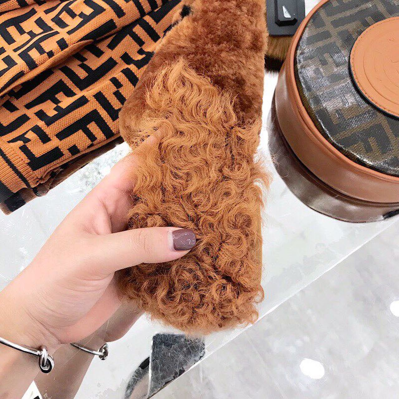 Fendi FF Logo Mink Fur Slippers Calfskin Leather Fall/Winter 2018 Collection, Tan