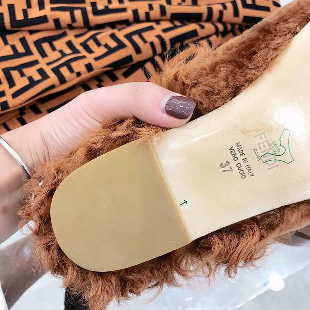 Fendi FF Logo Mink Fur Slippers Calfskin Leather Fall/Winter 2018 Collection, Tan