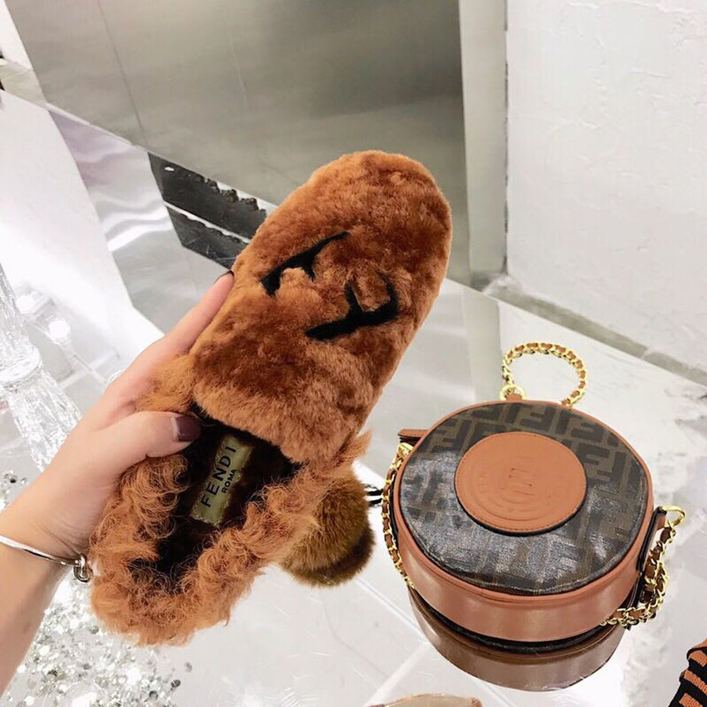 Fendi FF Logo Mink Fur Slippers Calfskin Leather Fall/Winter 2018 Collection, Tan