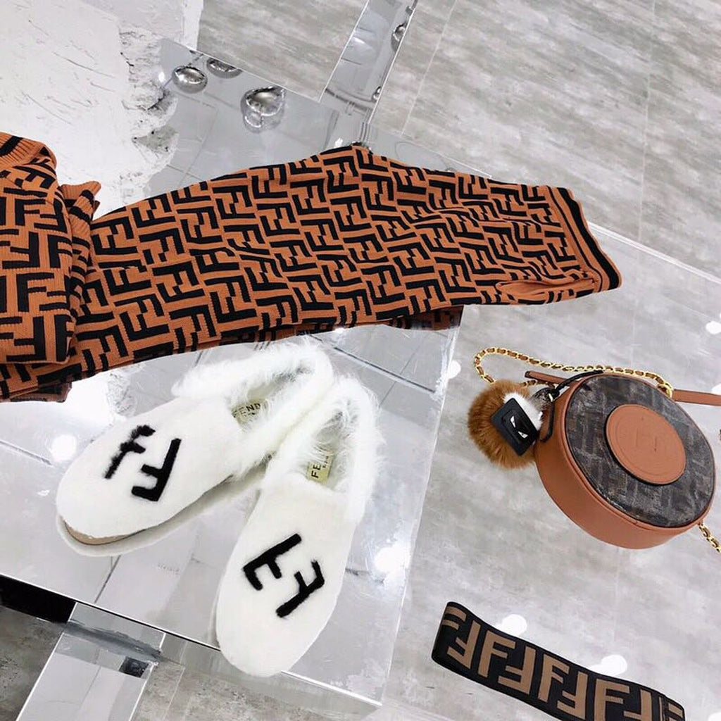 Fendi FF Logo Mink Fur Slippers Calfskin Leather Fall/Winter 2018 Collection, White