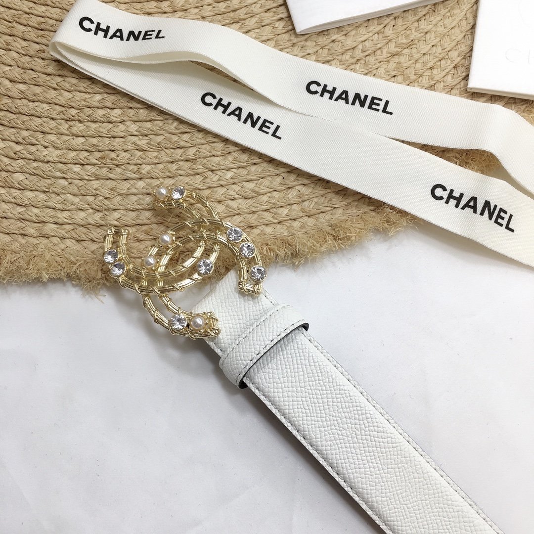 Chanel Belt With Double C Buckle White