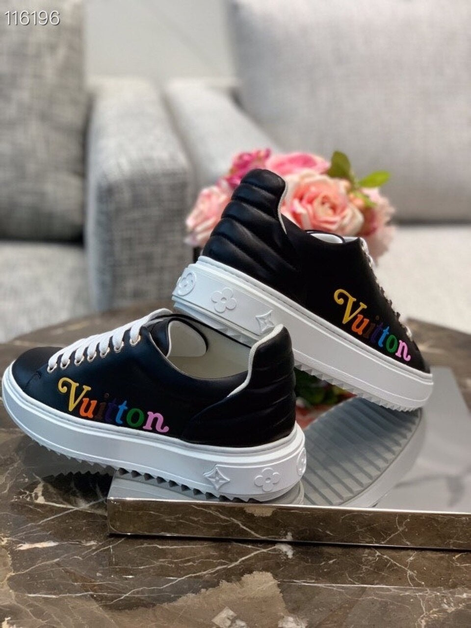 Louis Vuitton Time Out Sneakers Calfskin Leather Spring/Summer 2020 Collection 1A7UM8, Black/Multicolor