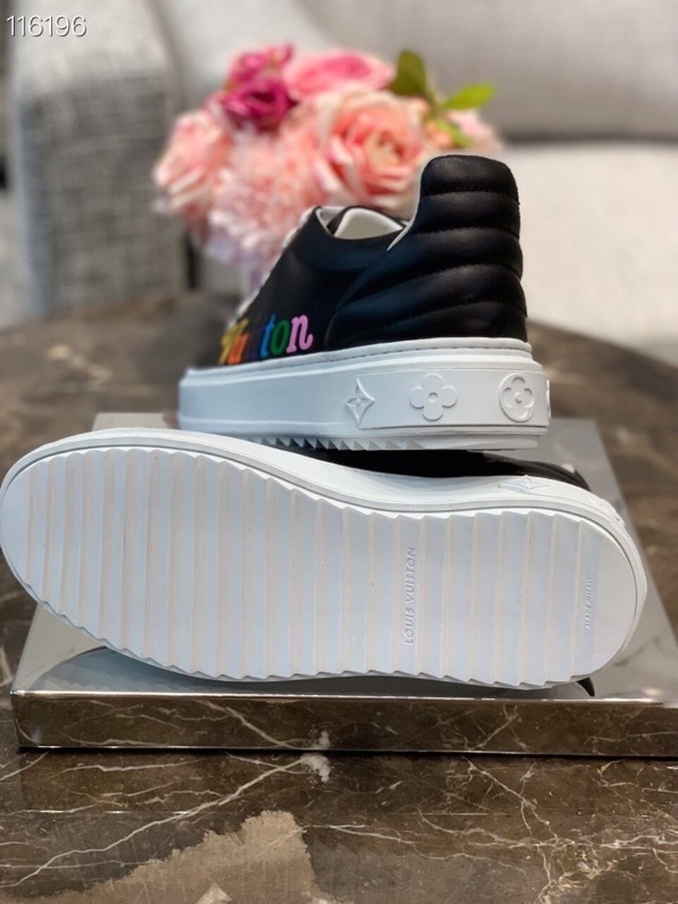 Louis Vuitton Time Out Sneakers Calfskin Leather Spring/Summer 2020 Collection 1A7UM8, Black/Multicolor