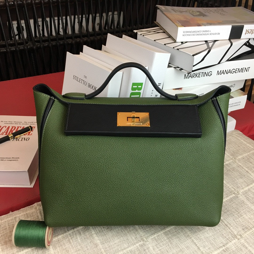 Hermes 24 24 29cm Noir Black Clémence Green