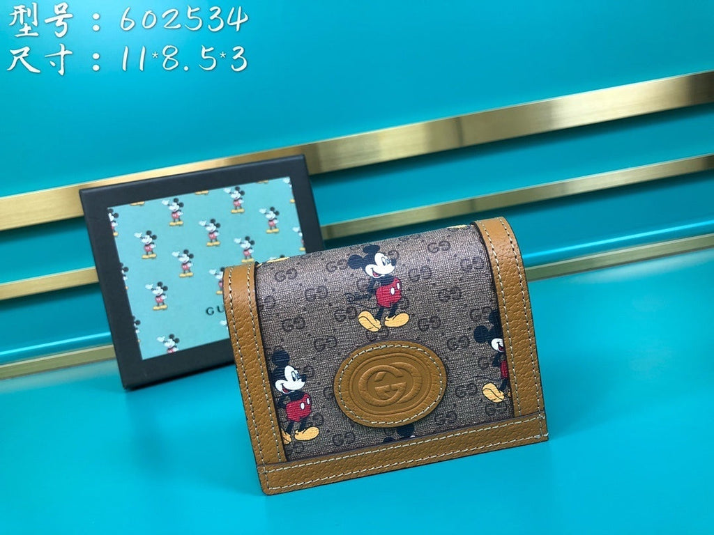 Gucci Disney Mickey Card Case Beige Wallet 11cm