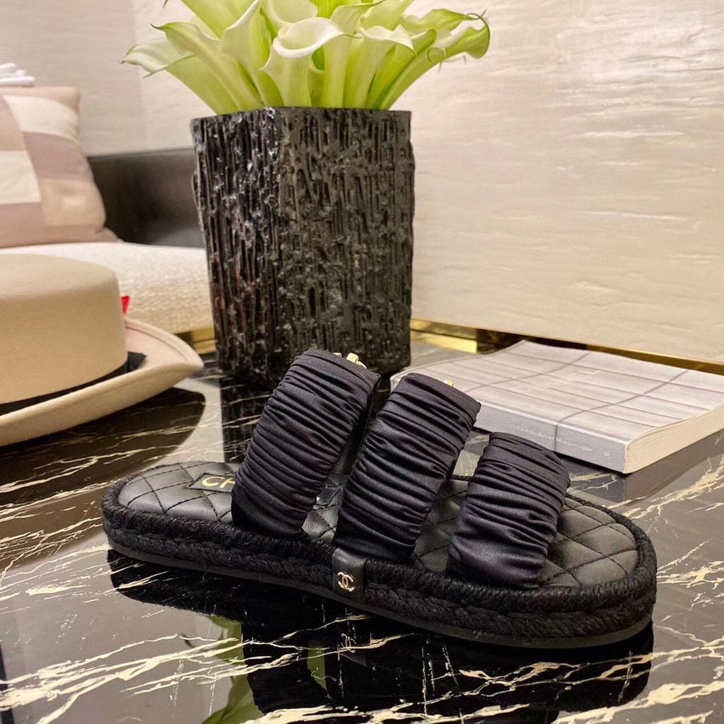 Chanel Ruched Mule Sandals Calfskin Leather Spring/Summer Collection Black