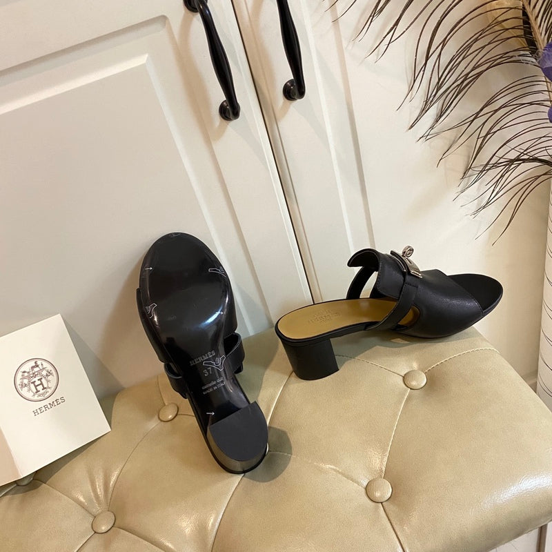Hermes Blossom Mule Black