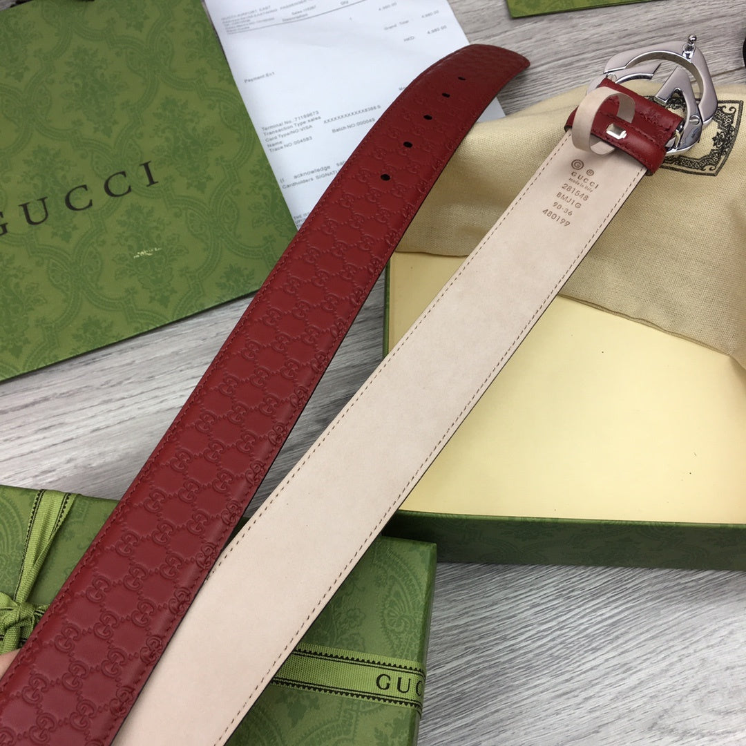 Gucci Belt With Double G Buckle Red