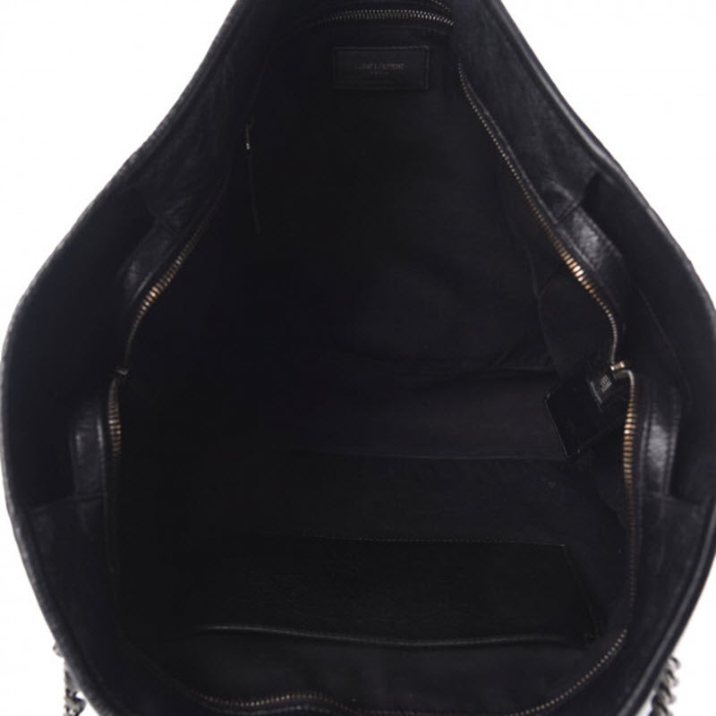 Saint Laurent Niki Crinkled Matelasse Monogram Large Shopping Black Calfskin Leather Tote