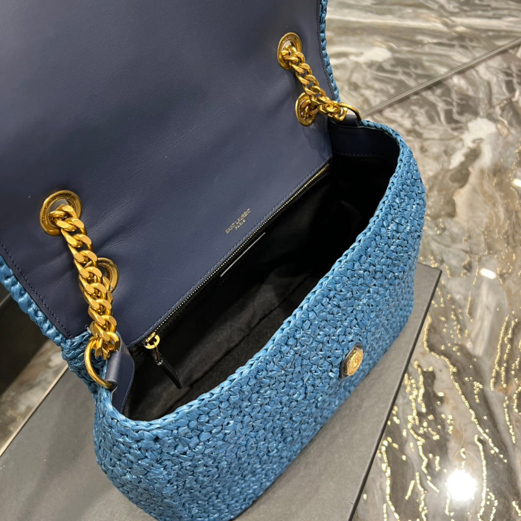 Saint Laurent Niki Medium Chain Bag In Rafia For Women 28cm Blue YSL 633187GG66W4246