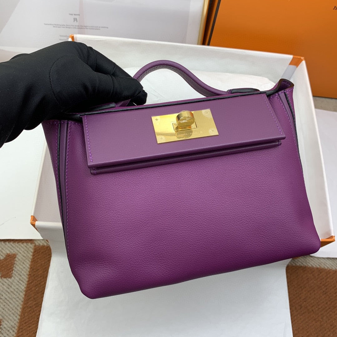 Hermes 24 24 21cm Noir Black Clémence Purple