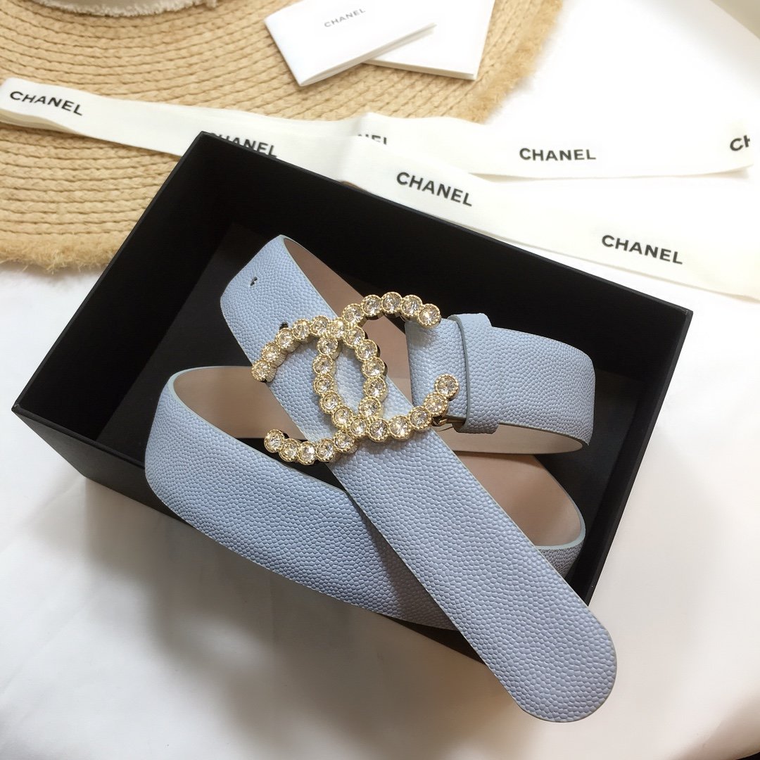 Chanel Belt With Beaded Buckle Light Blue