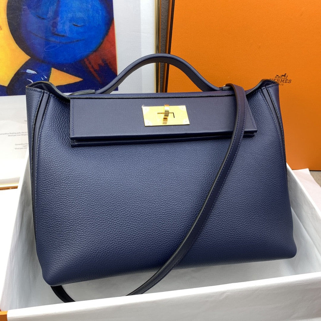 Hermes 24 24 29cm Noir Black Clémence Dark Blue