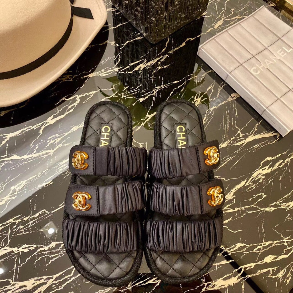 Chanel Ruched Mule Sandals Calfskin Leather Spring/Summer Collection Black