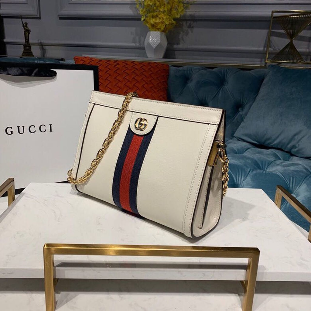 Gucci Ophidia GG Shoulder Bag 25cm Calfskin Leather Spring/Summer Collection White
