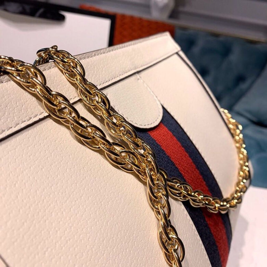 Gucci Ophidia GG Shoulder Bag 25cm Calfskin Leather Spring/Summer Collection White