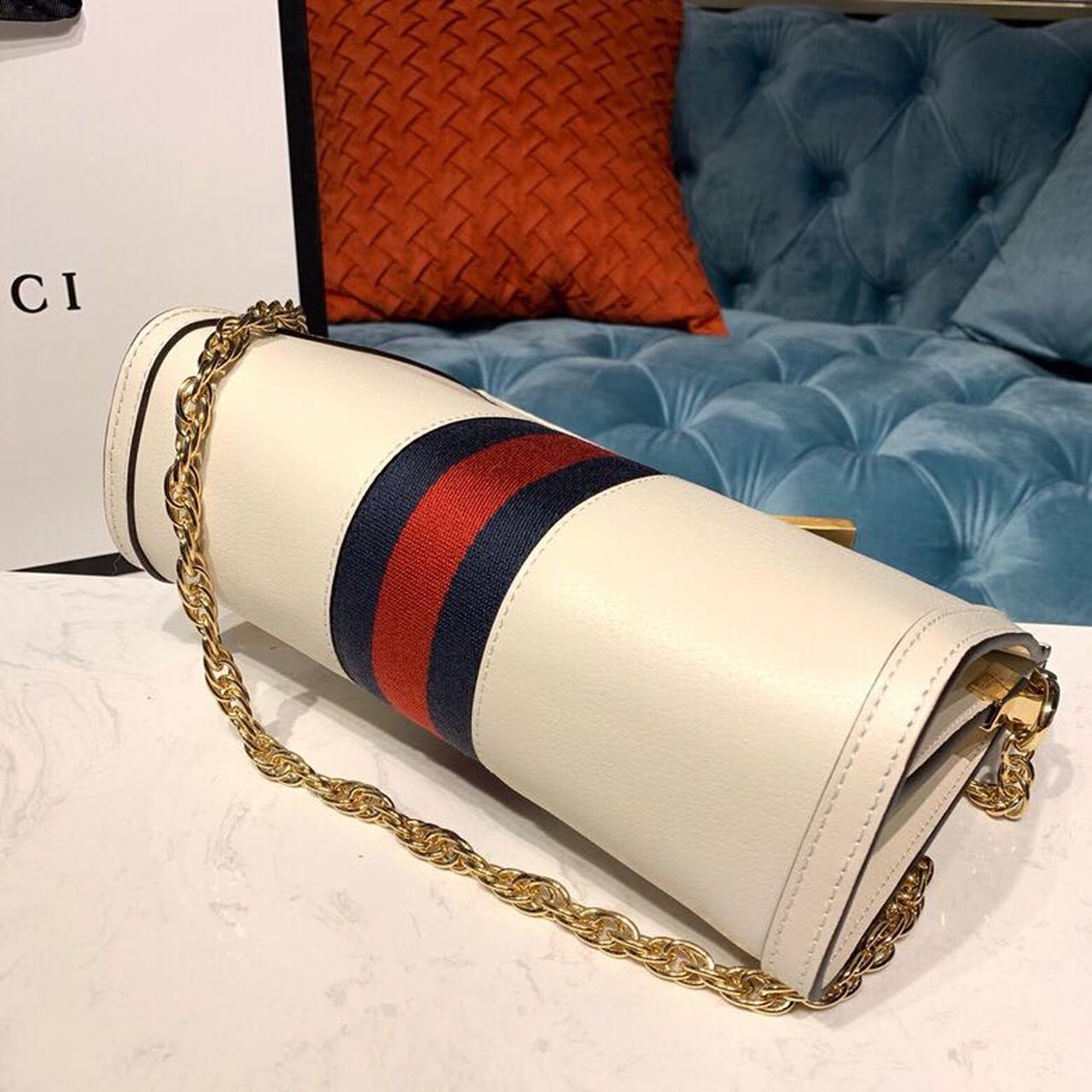 Gucci Ophidia GG Shoulder Bag 25cm Calfskin Leather Spring/Summer Collection White