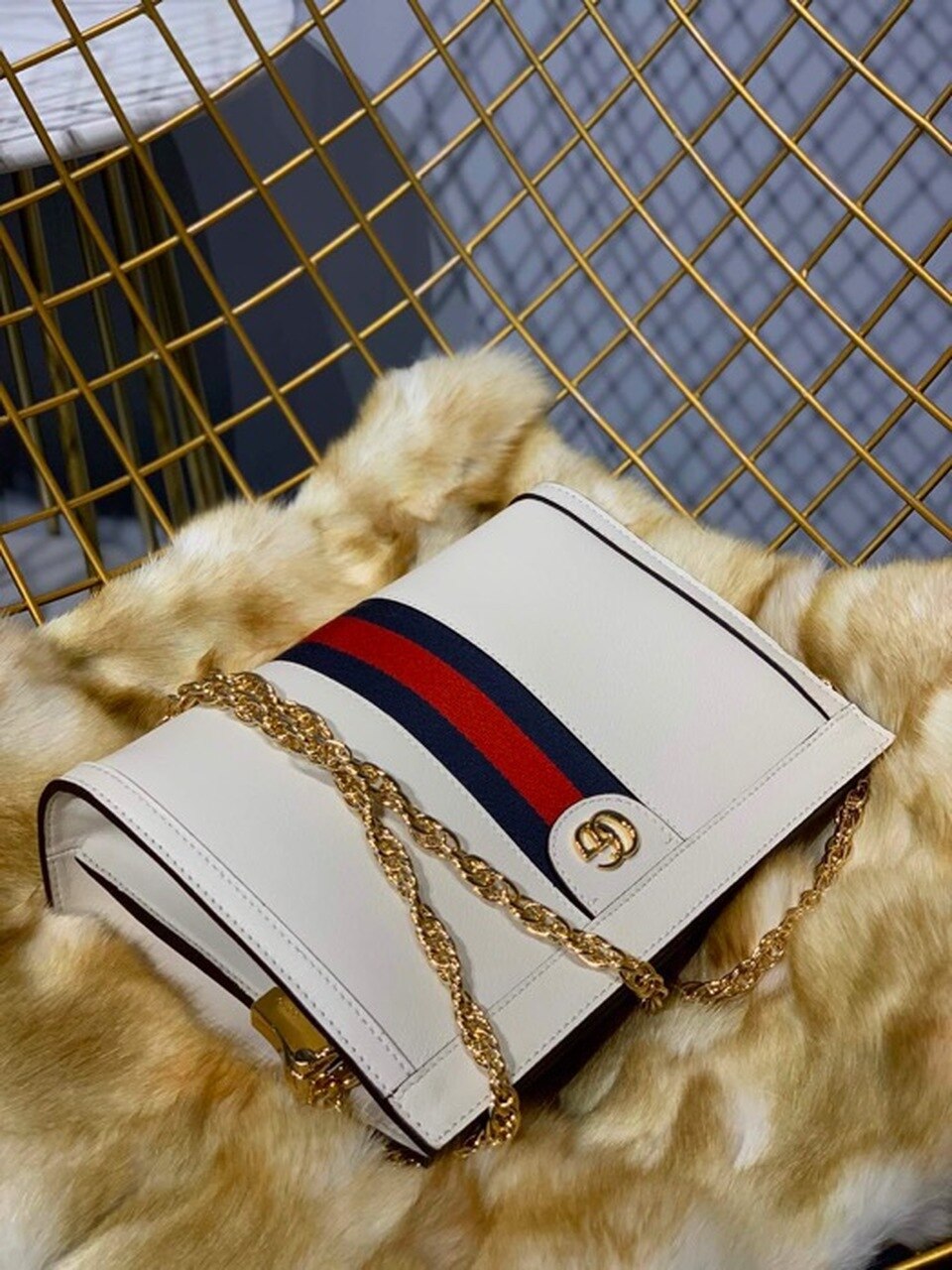 Gucci Ophidia GG Shoulder Bag 25cm Calfskin Leather Spring/Summer Collection White
