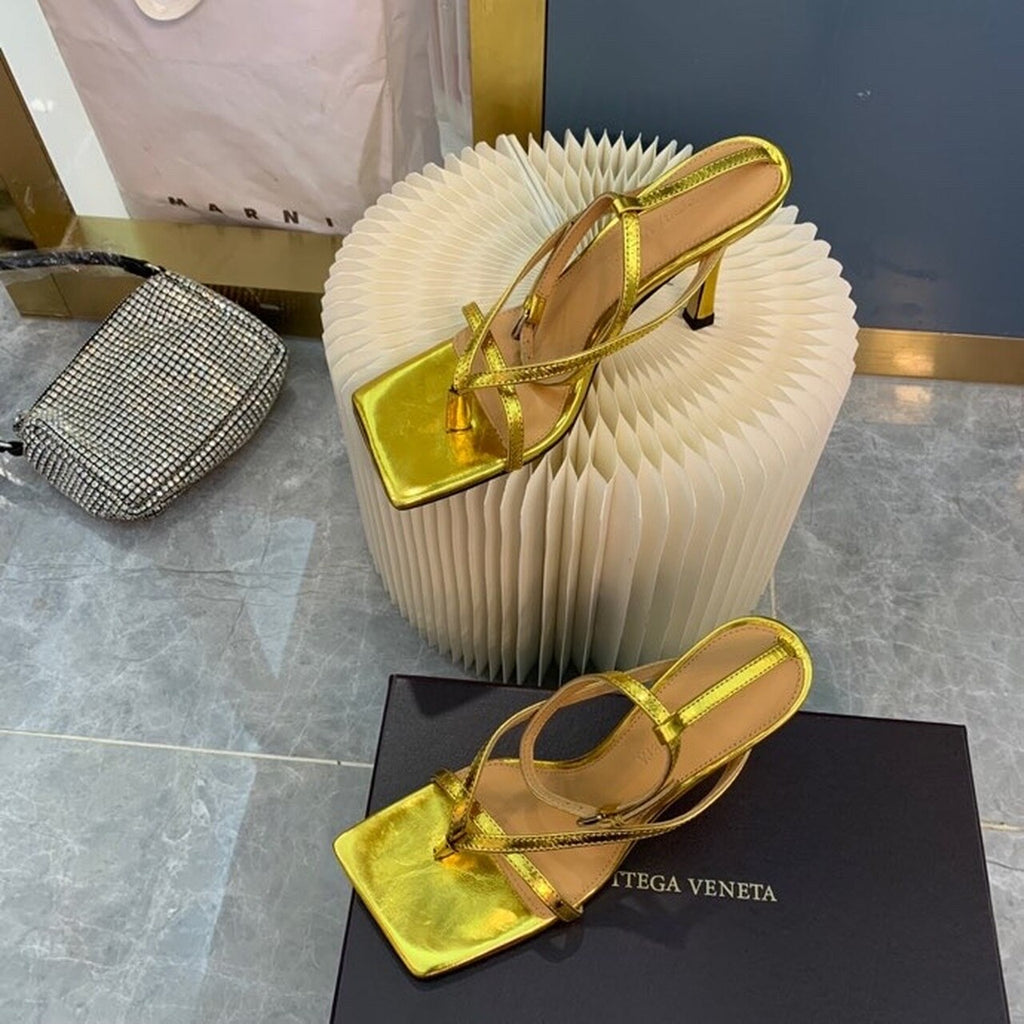 Bottega Veneta Stretch Sandals 9cm Heel Lambskin Leather Spring/Summer 2020 Collection, Gold