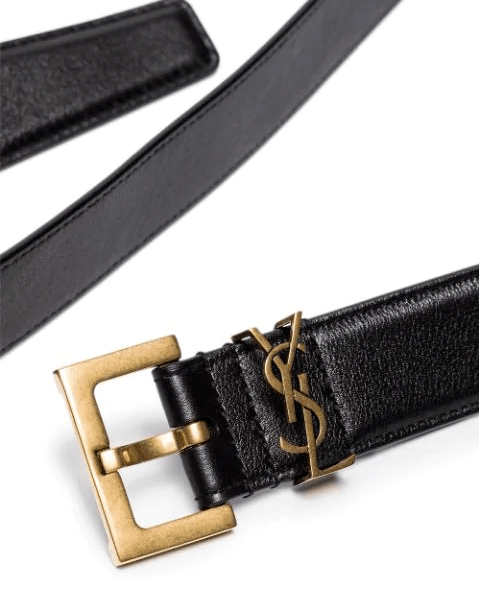 Saint Laurent Men's YSL Gold Logo Leather Belt
