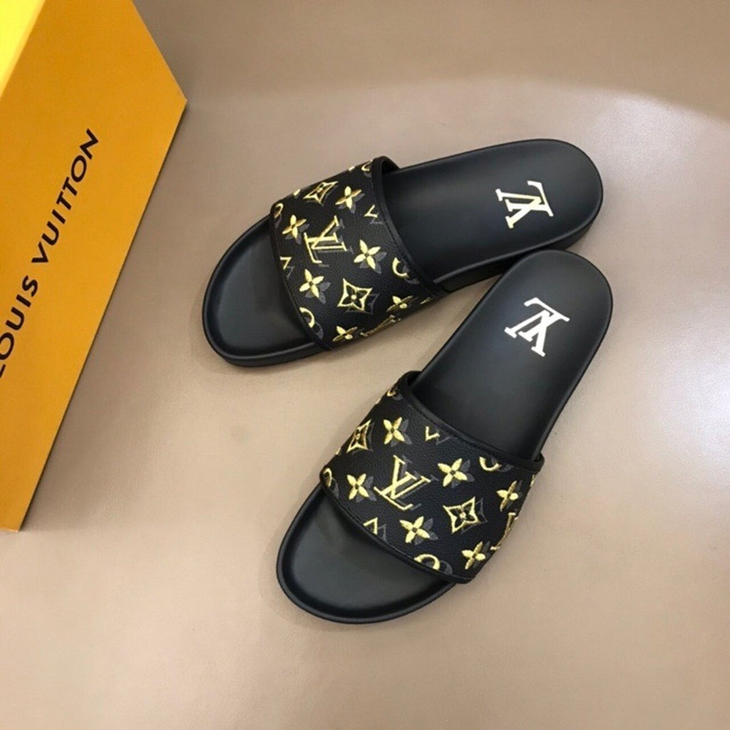 Louis Vuitton Mens Sandals Monogram Canvas Spring/Summer Collection Black/Yellow