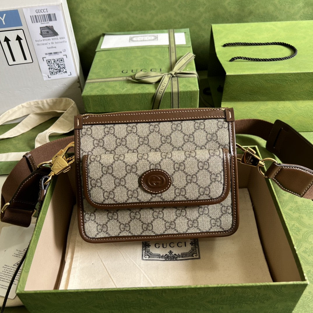 Gucci Messenger Bag With Interlocking G 21cm Brown