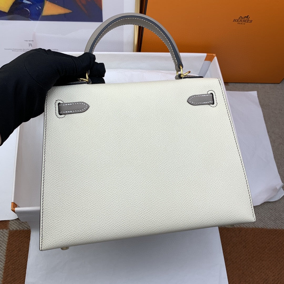 Hermes Kelly 25 Togo Gold Hardware Milky