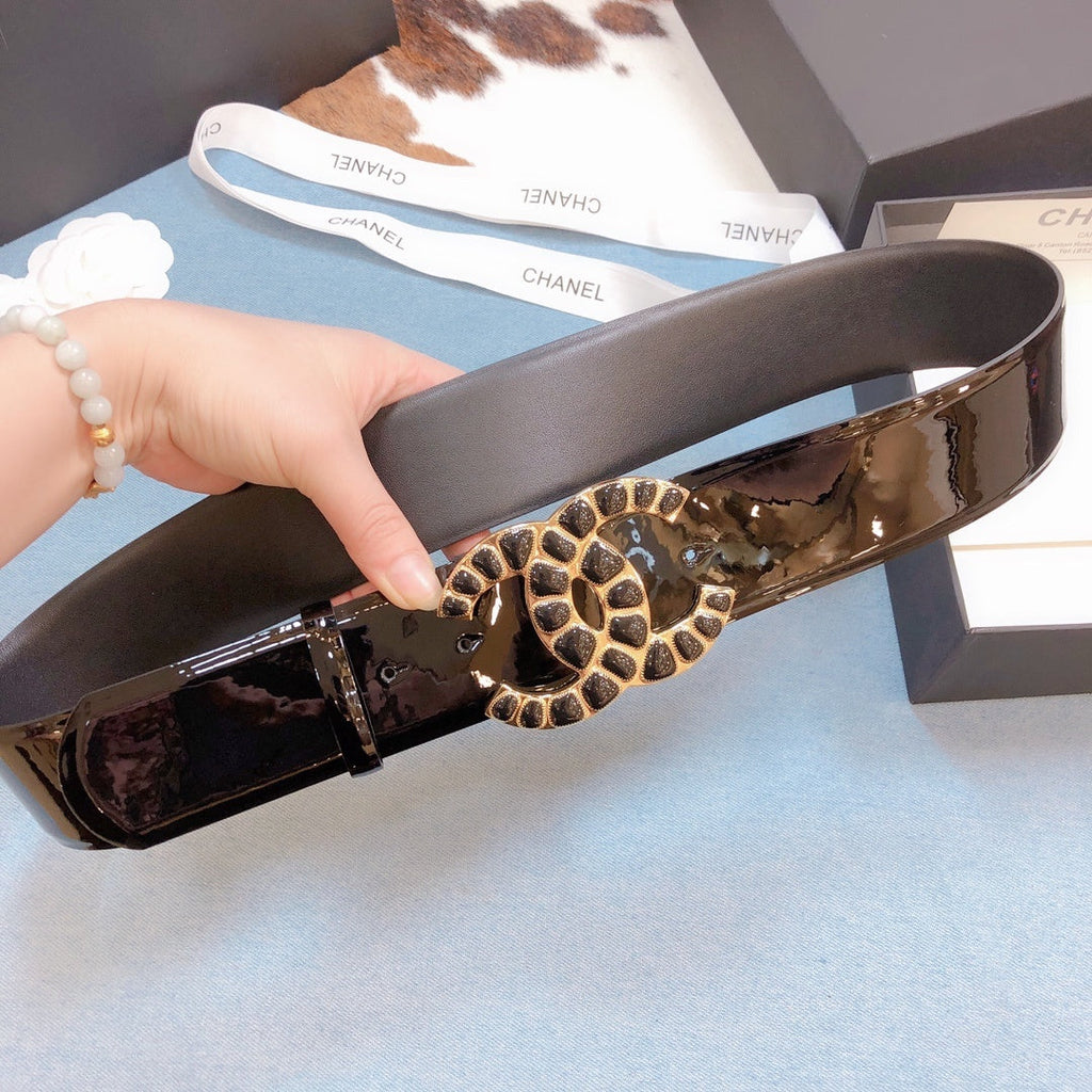 Chanel Belt With Beaded Buckle Shiny Black